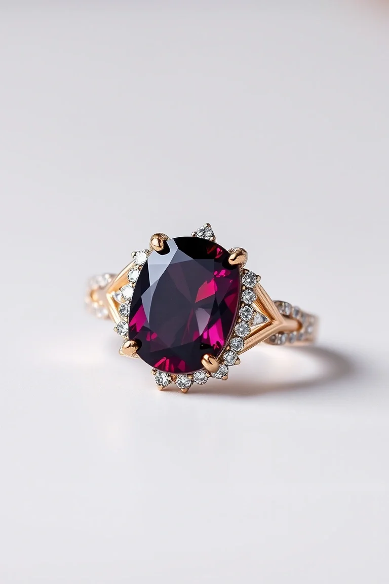 14K CONTEMPORARY RHODALITE GARNET DIAMOND RING