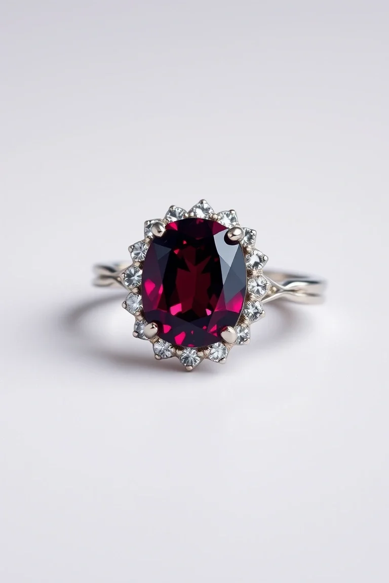 14K CONTEMPORARY RHODALITE GARNET DIAMOND RING