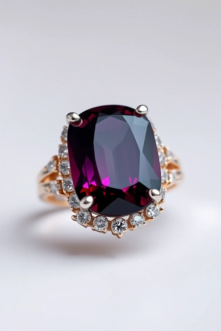 14K CONTEMPORARY RHODALITE GARNET DIAMOND RING