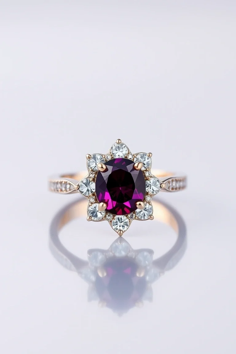 14K CONTEMPORARY RHODALITE GARNET DIAMOND RING