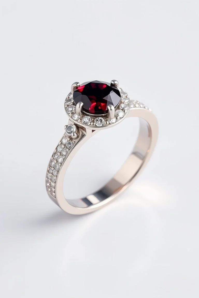 14K CONTEMPORARY RHODALITE GARNET DIAMOND RING