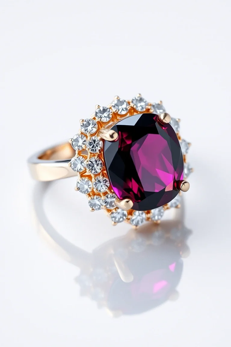 14K CONTEMPORARY RHODALITE GARNET DIAMOND RING