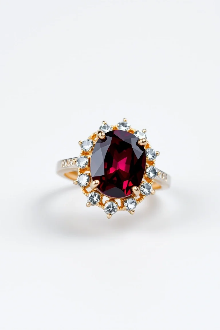 14K CONTEMPORARY RHODALITE GARNET DIAMOND RING