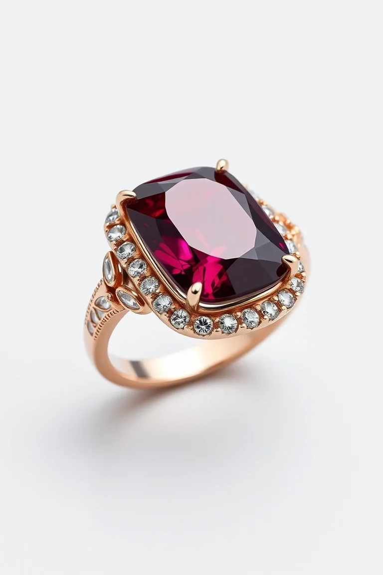 14K CONTEMPORARY RHODALITE GARNET DIAMOND RING