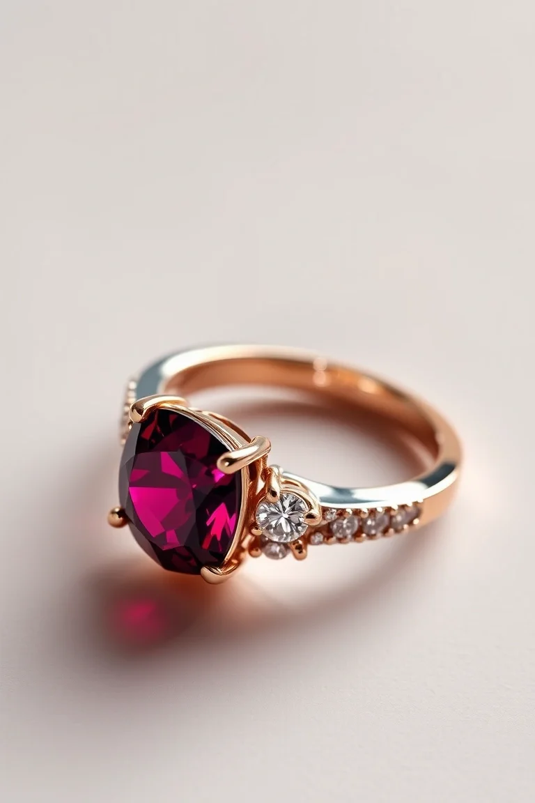 14K CONTEMPORARY RHODALITE GARNET DIAMOND RING