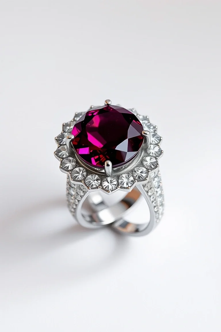 14K CONTEMPORARY RHODALITE GARNET DIAMOND RING