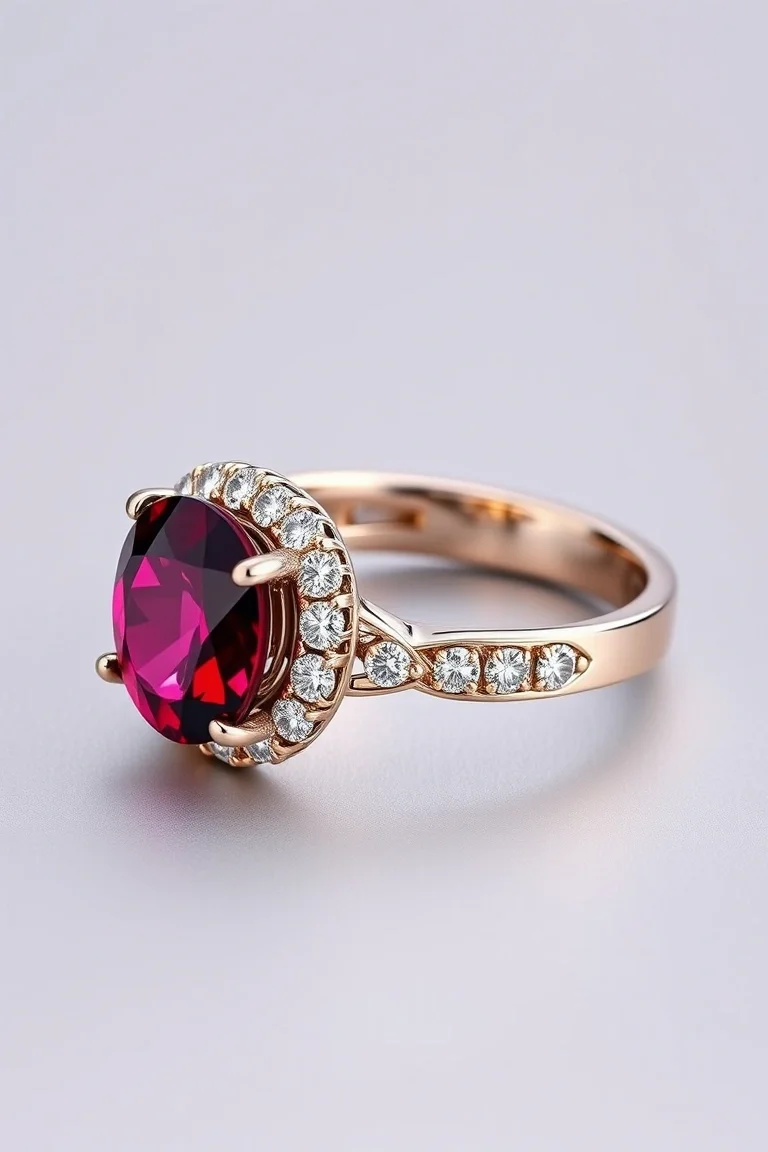 14K CONTEMPORARY RHODALITE GARNET DIAMOND RING