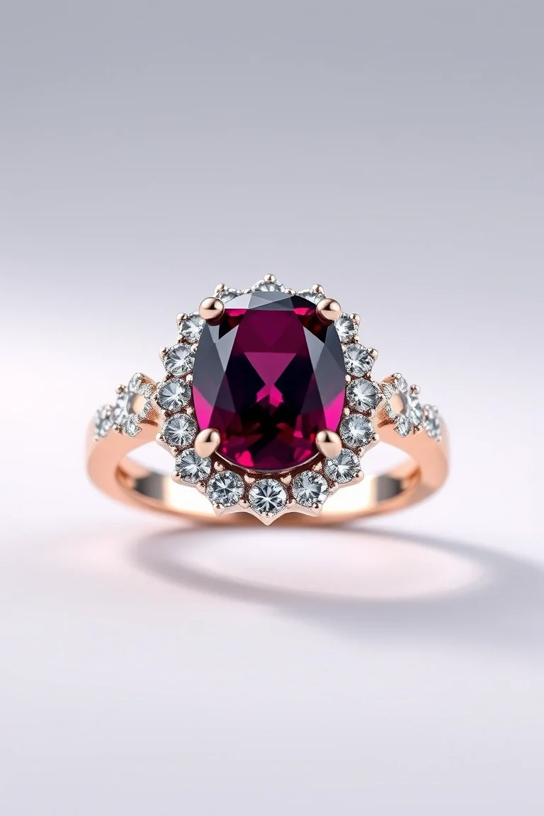 14K CONTEMPORARY RHODALITE GARNET DIAMOND RING