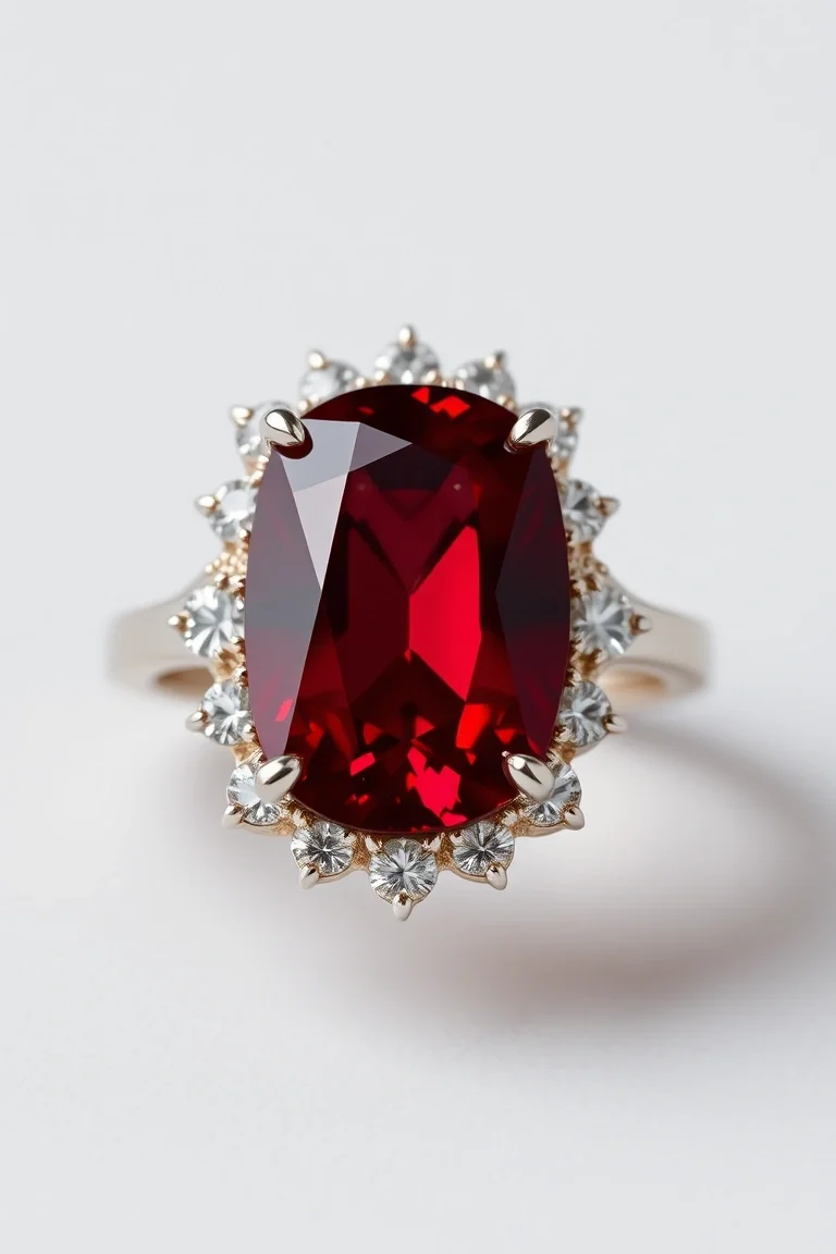 14K CONTEMPORARY RHODALITE GARNET DIAMOND RING