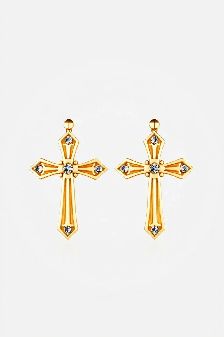 14K Cross Earrings