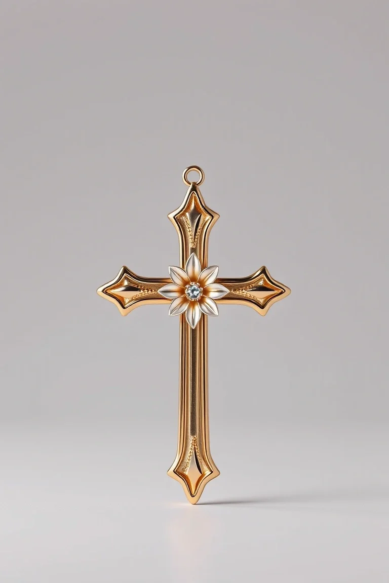 14K Cross With Flower
