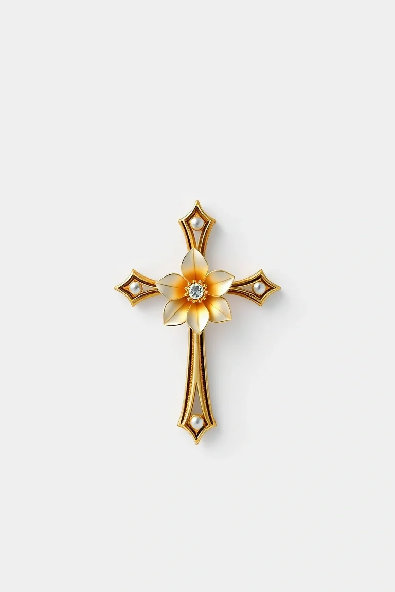 14K Cross With Flower