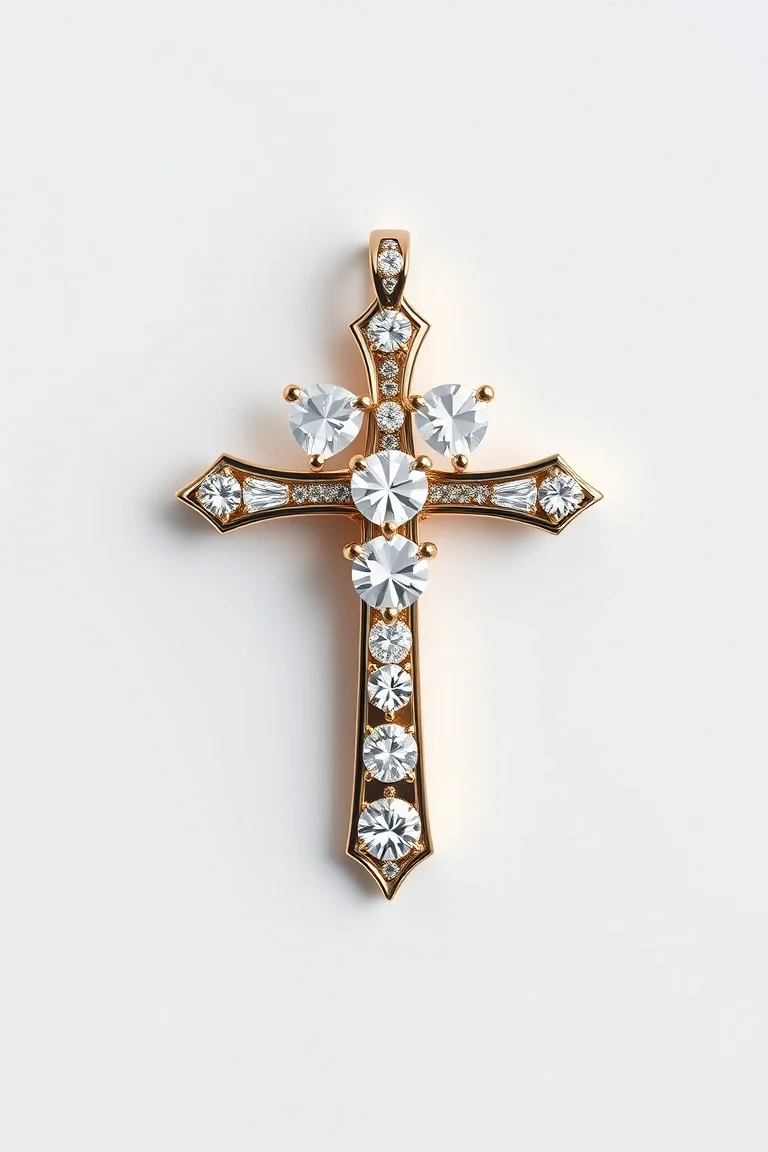 14K Cubic Zirconia Heart And Cross