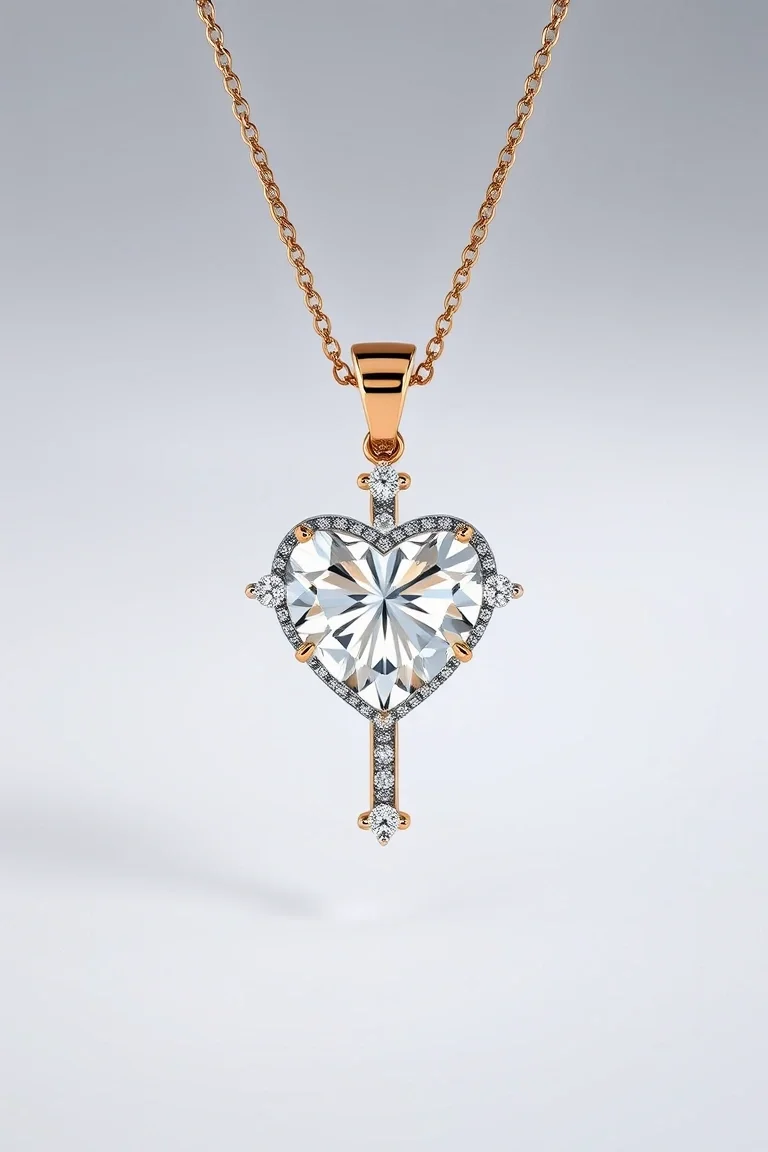 14K Cubic Zirconia Heart And Cross