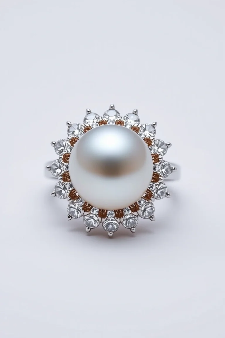 14K Cultured Pearl And Diamond Ring AA Quality
