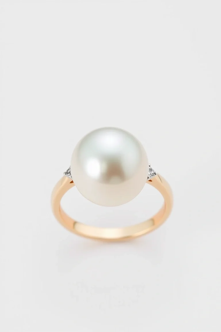 14K Cultured Pearl And Diamond Ring AA Quality