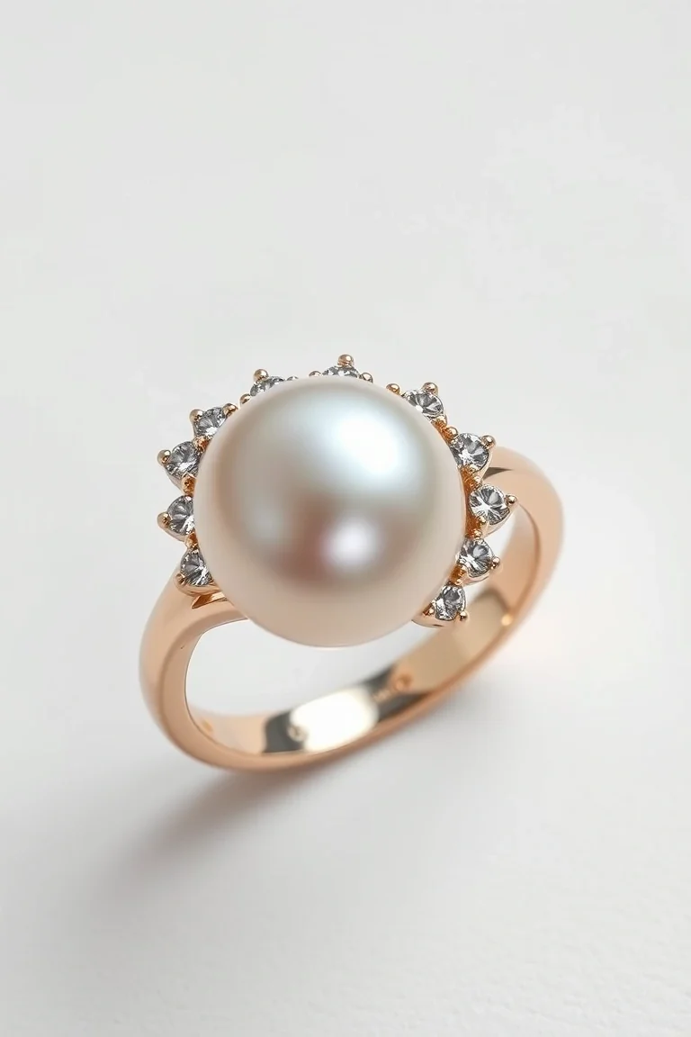 14K Cultured Pearl And Diamond Ring AA Quality