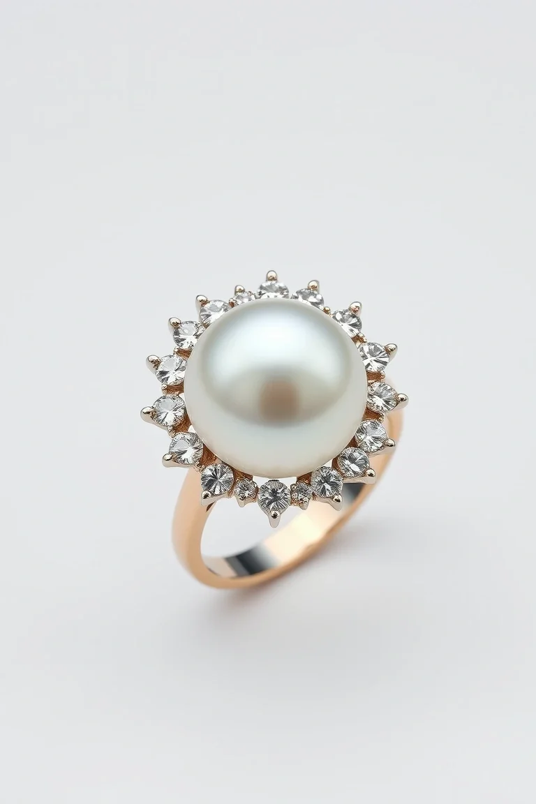 14K Cultured Pearl And Diamond Ring AA Quality