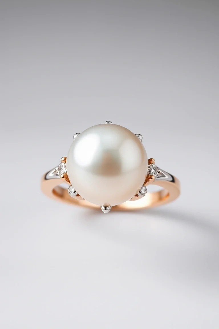 14K Cultured Pearl And Diamond Ring AA Quality