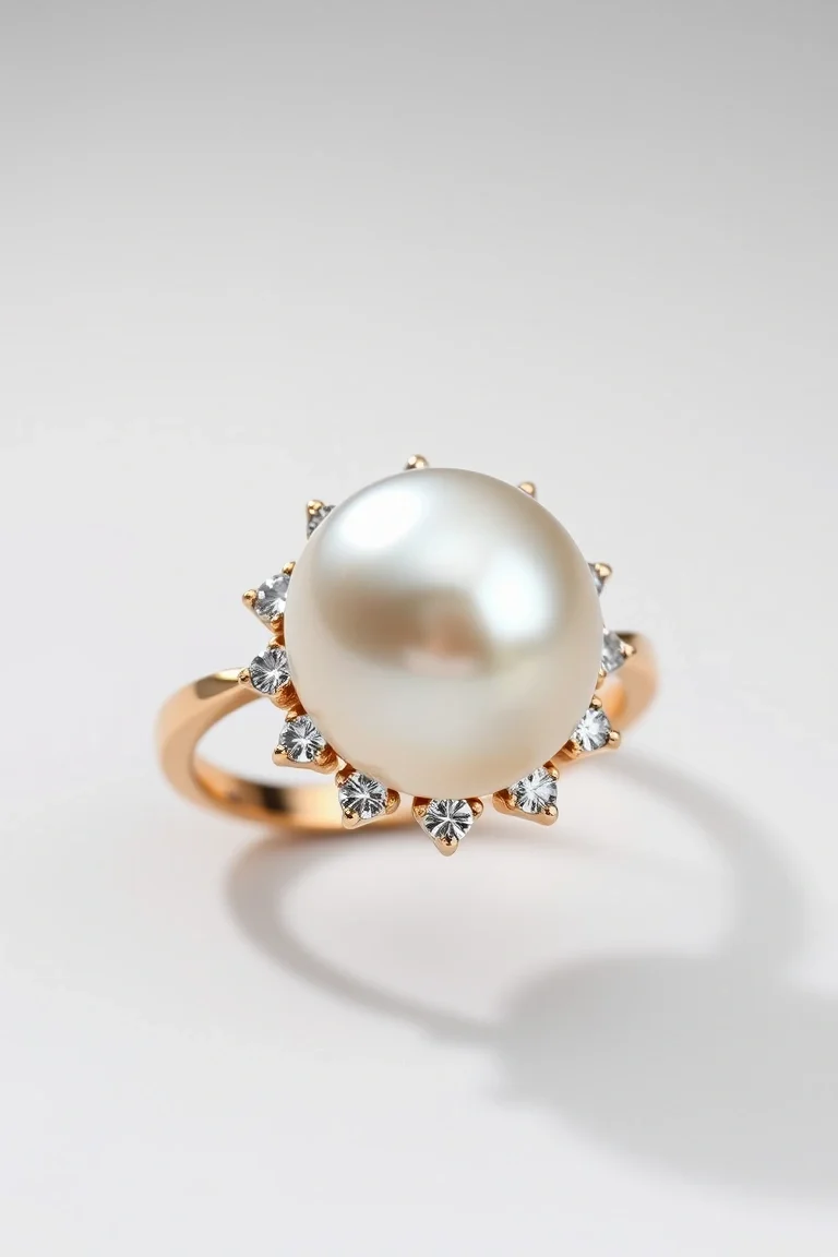 14K Cultured Pearl And Diamond Ring AA Quality