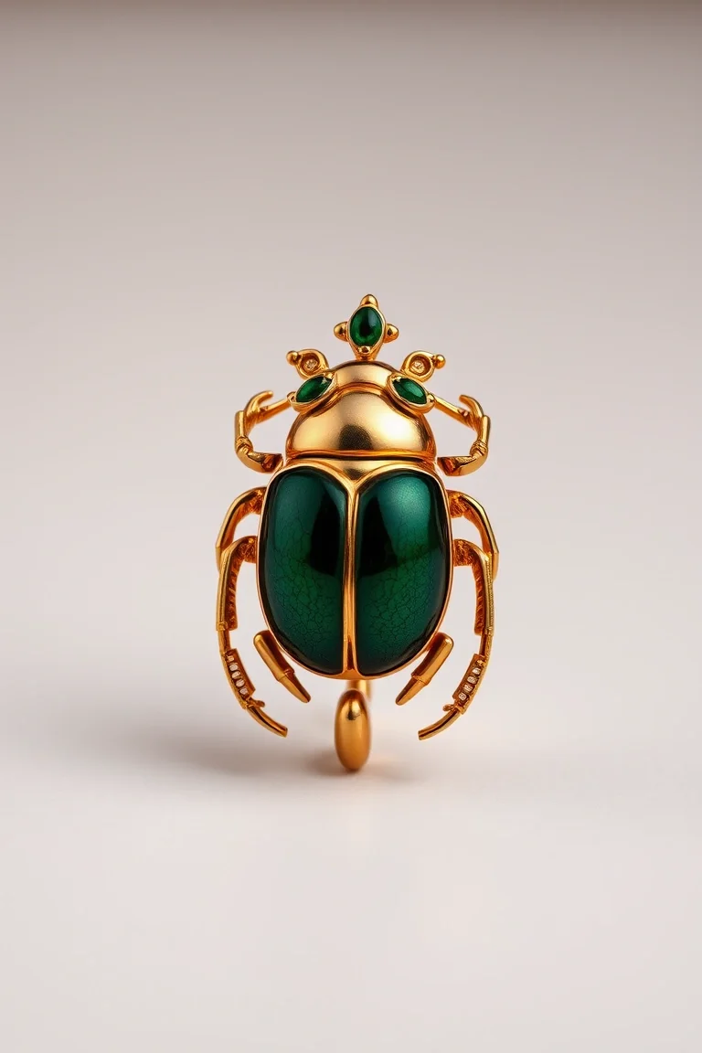 14K Dark Green Scarab Earring