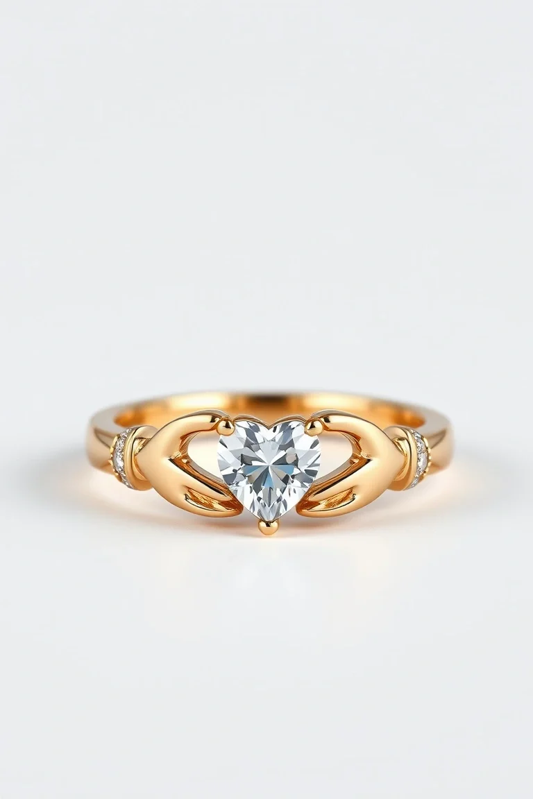 14K Diamond Claddagh Ring AA Quality