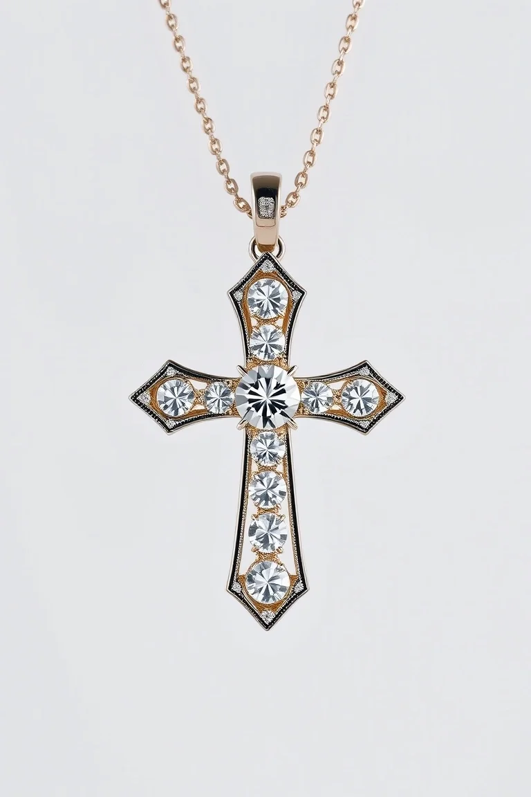 14K Diamond Cross AA Quality