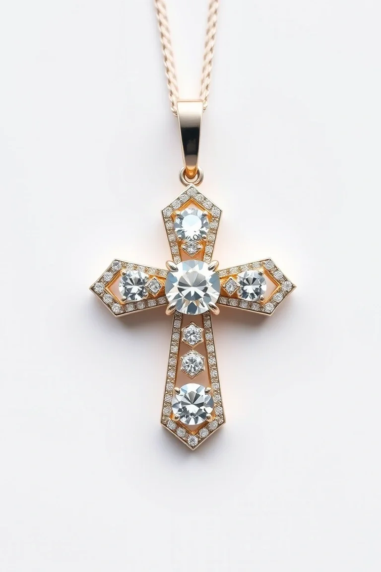 14K Diamond Cross AA Quality