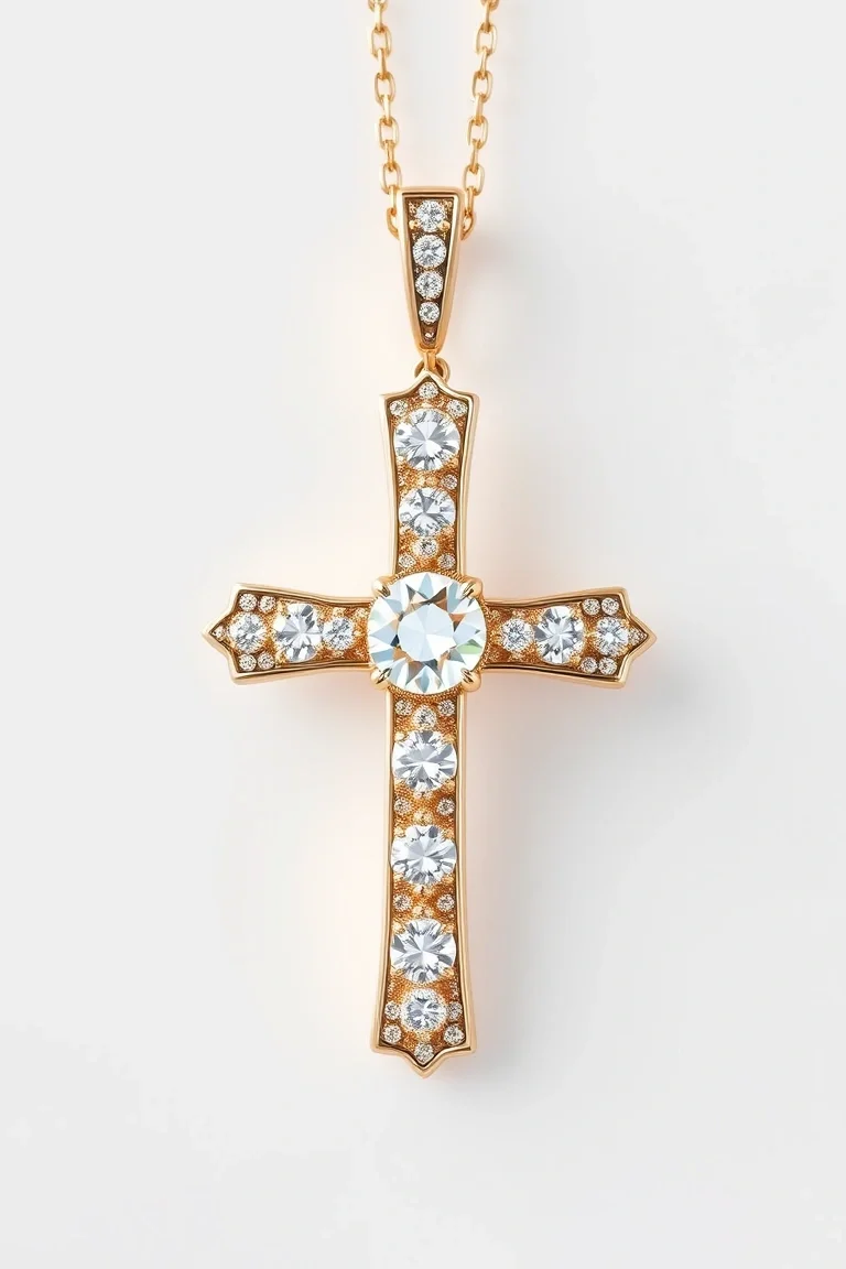 14K Diamond Cross AA Quality