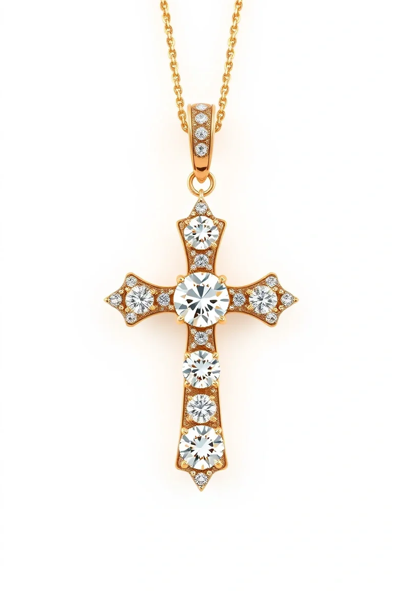 14K Diamond Cross AA Quality