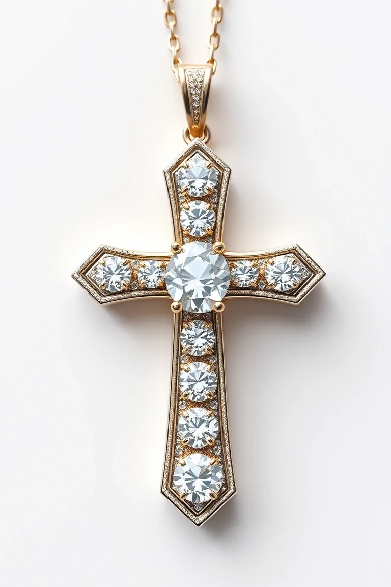 14K Diamond Cross AA Quality