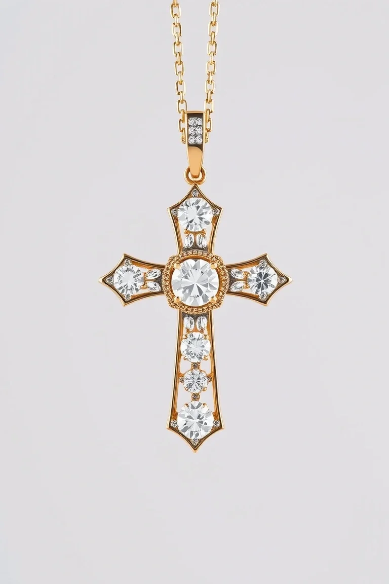 14K Diamond Cross AA Quality