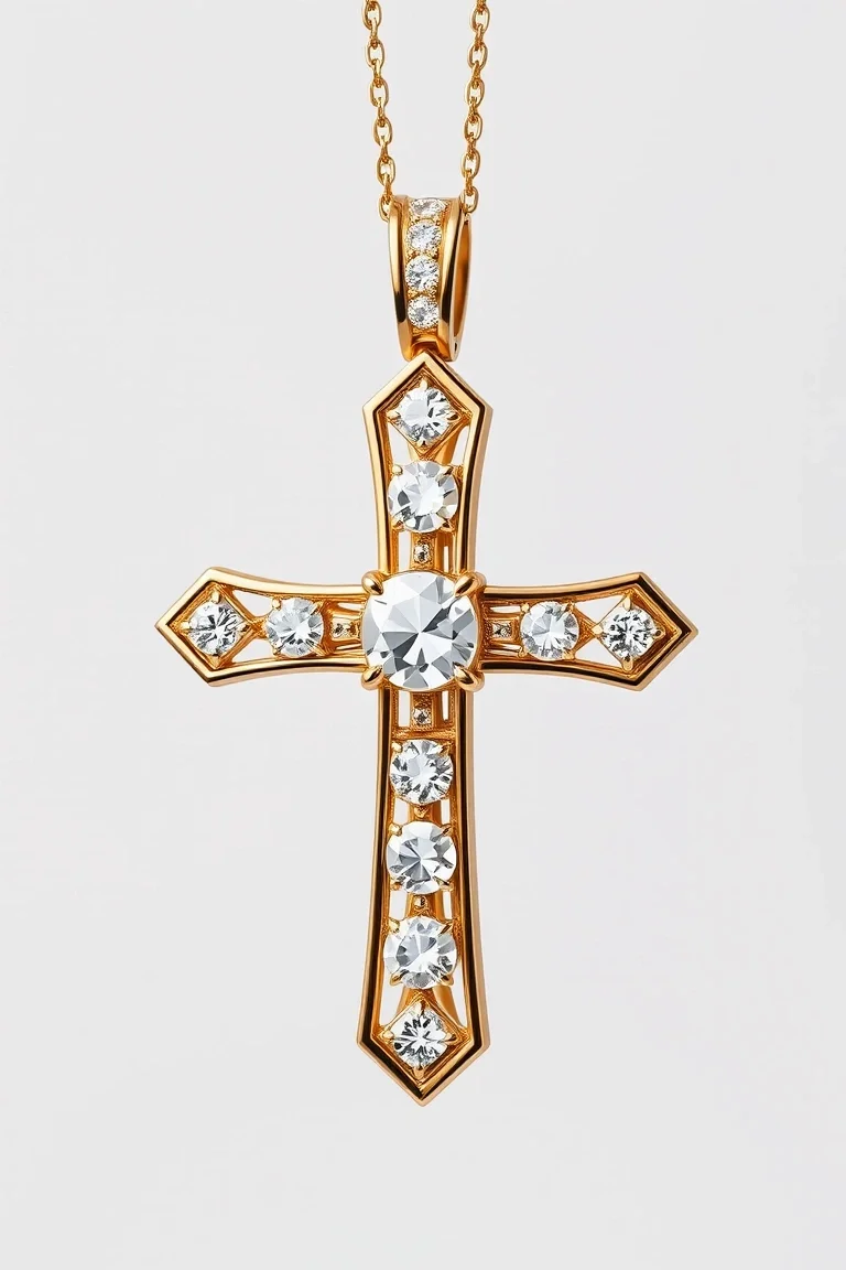 14K Diamond Cross AAA Quality