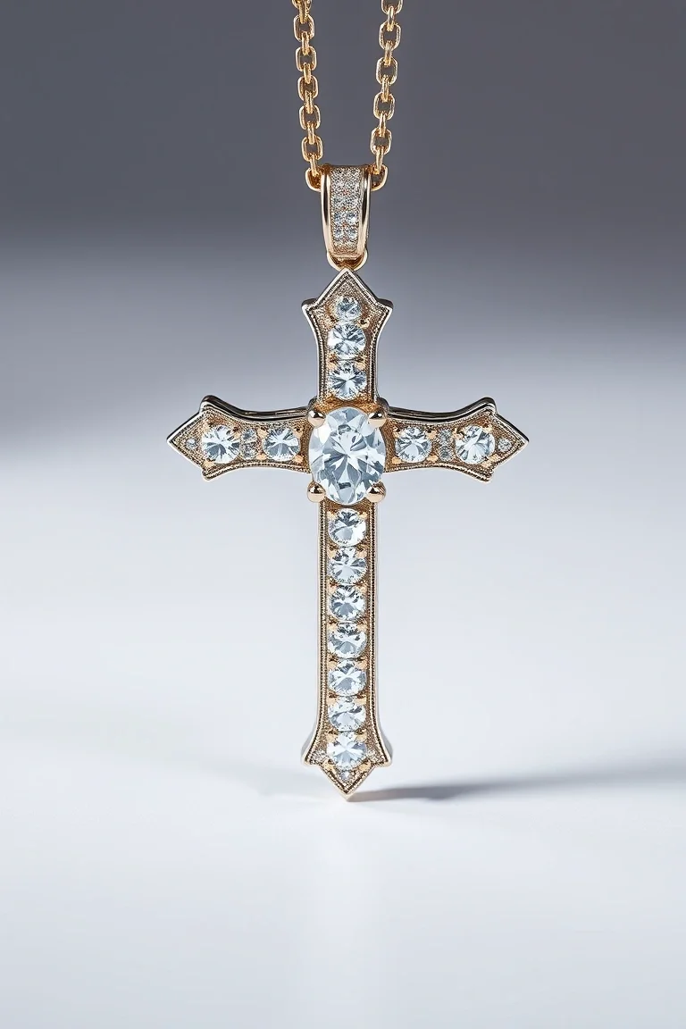 14K Diamond Cross AAA Quality