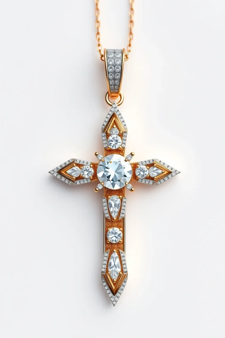 14K Diamond Cross AAA Quality
