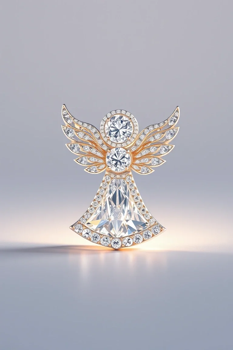 14K Diamond Cut Angel With Moon And Stars