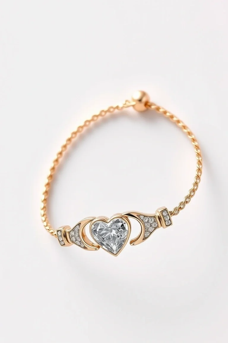 14K Diamond Cut Claddagh Bracelet 7 In.