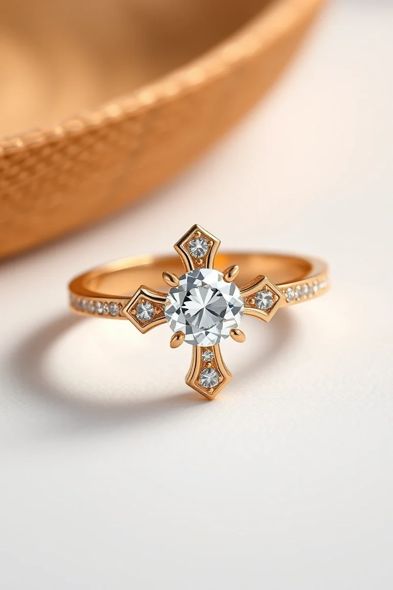 14K Diamond Cut Crucifix Ring
