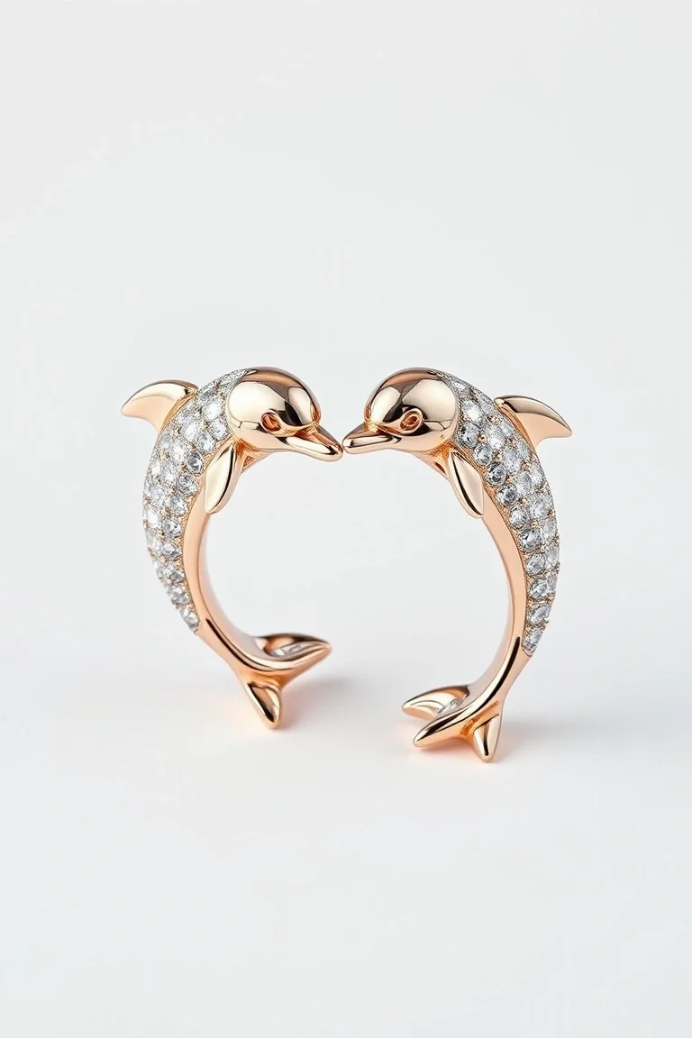 14K Diamond Cut Dolphin Pair