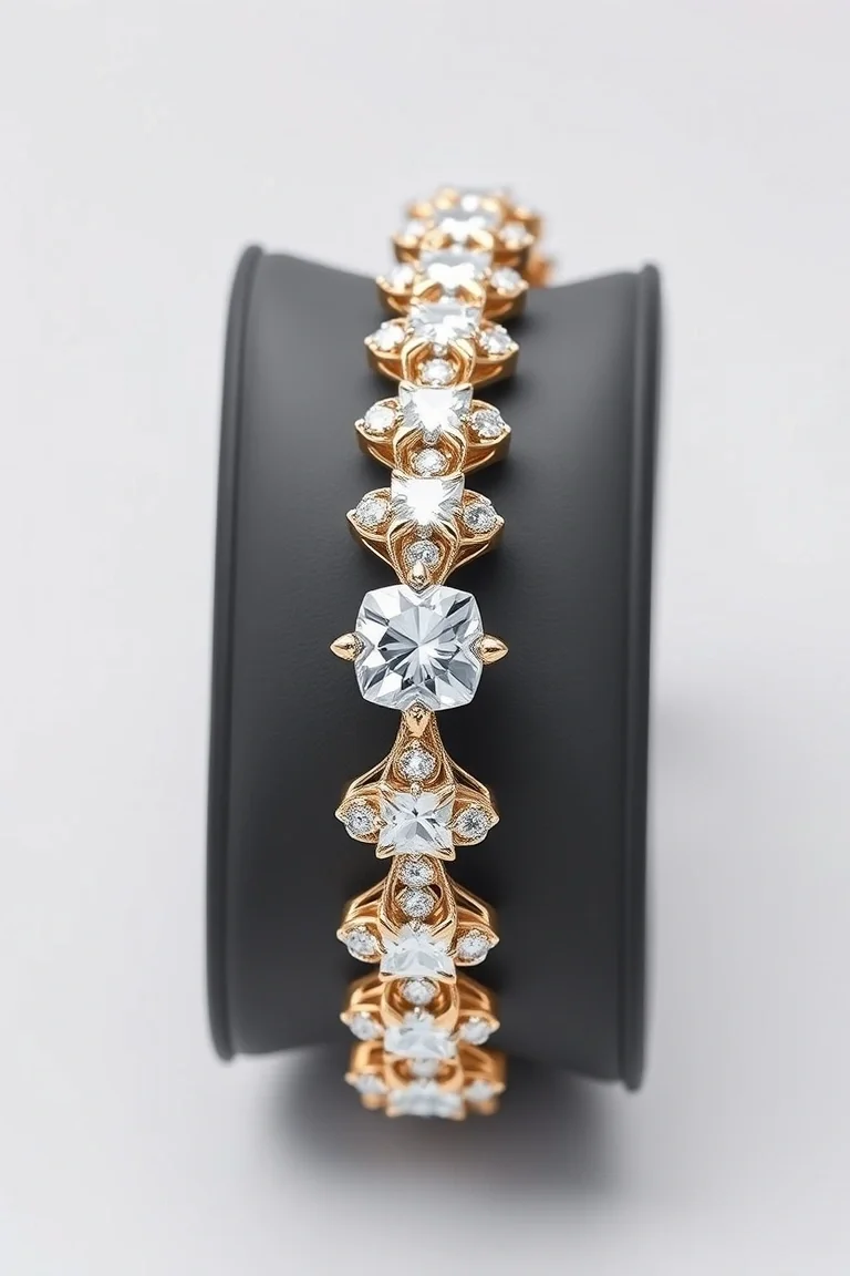 14K Diamond Cut Fancy Bracelet 7 In.