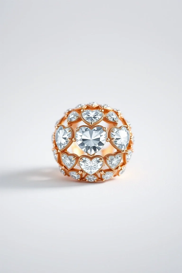 14K Diamond Cut Filigree Dome With Hearts