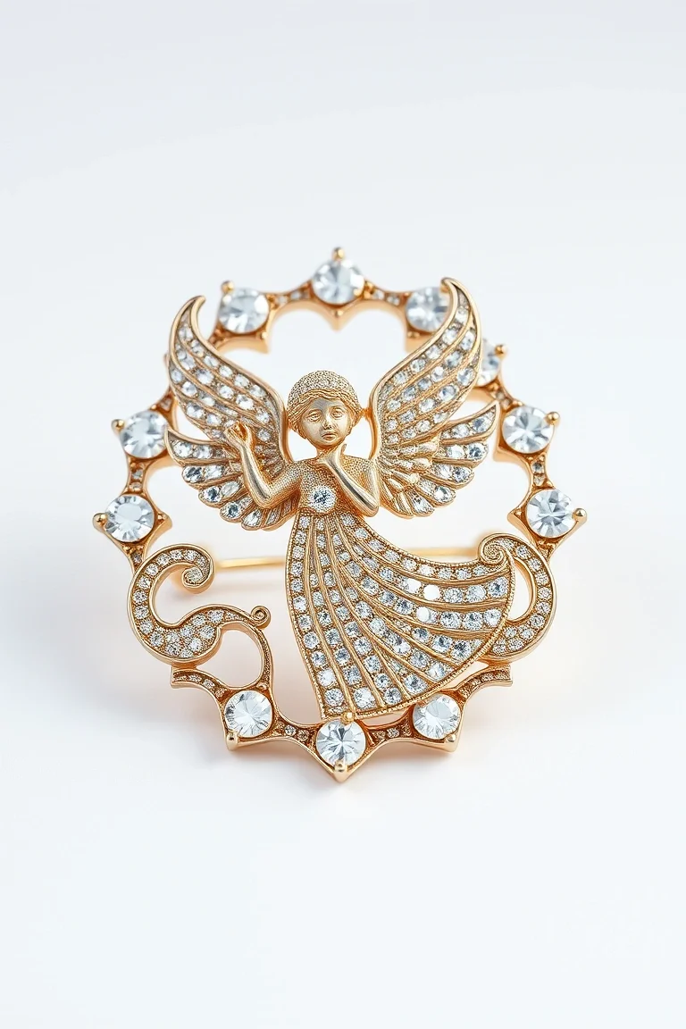 14K Diamond Cut Filigree Pin With Angel