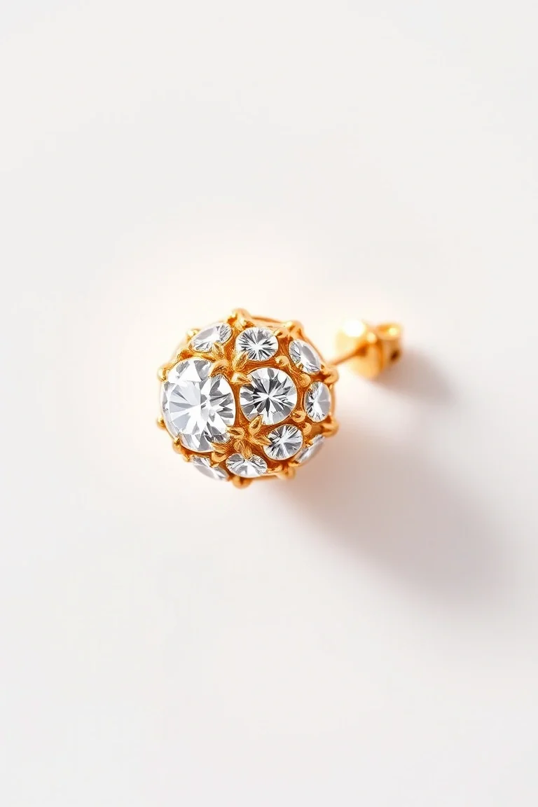 14K Diamond Cut Gold Ball Earring