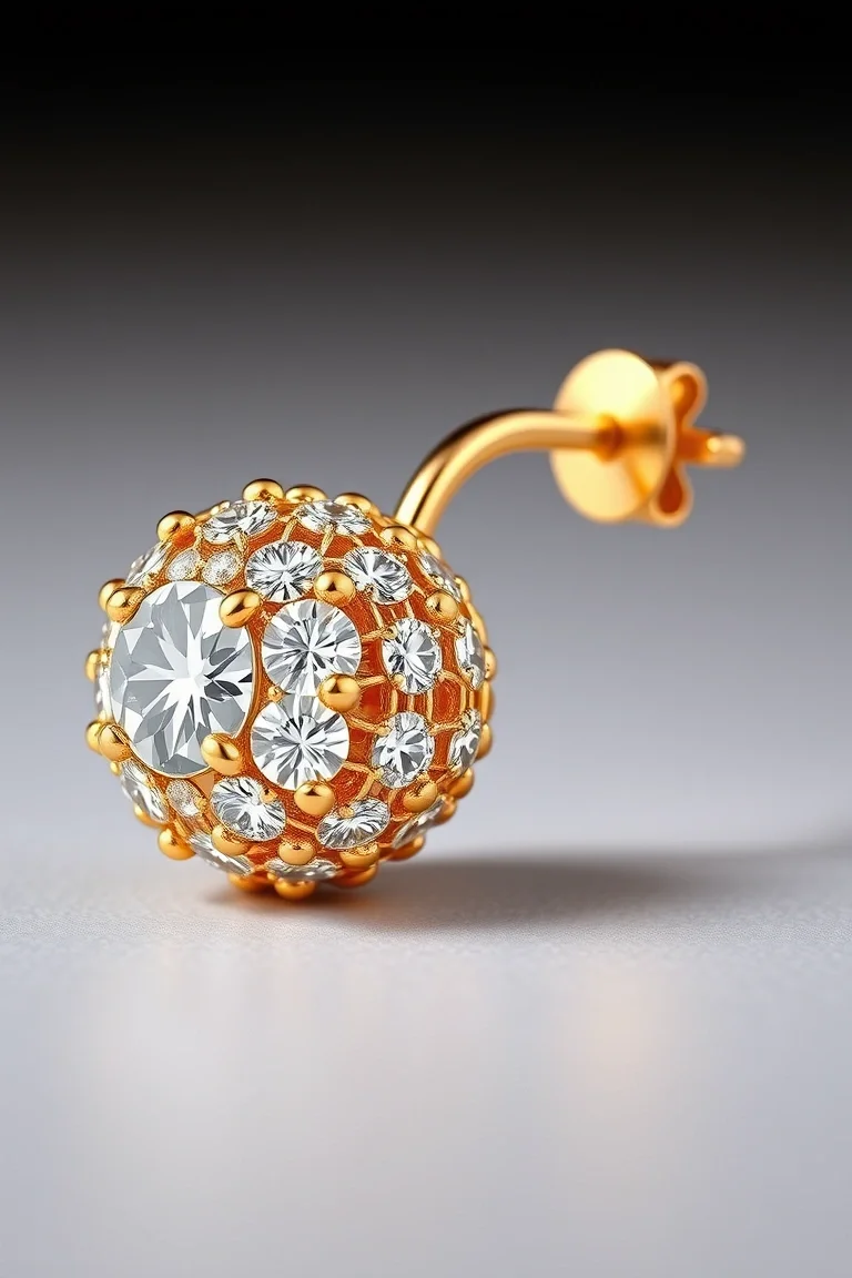 14K Diamond Cut Gold Ball Earring