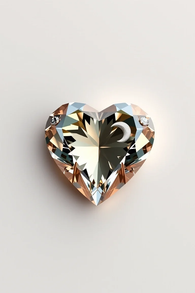 14K Diamond Cut Heart With Star And Moon
