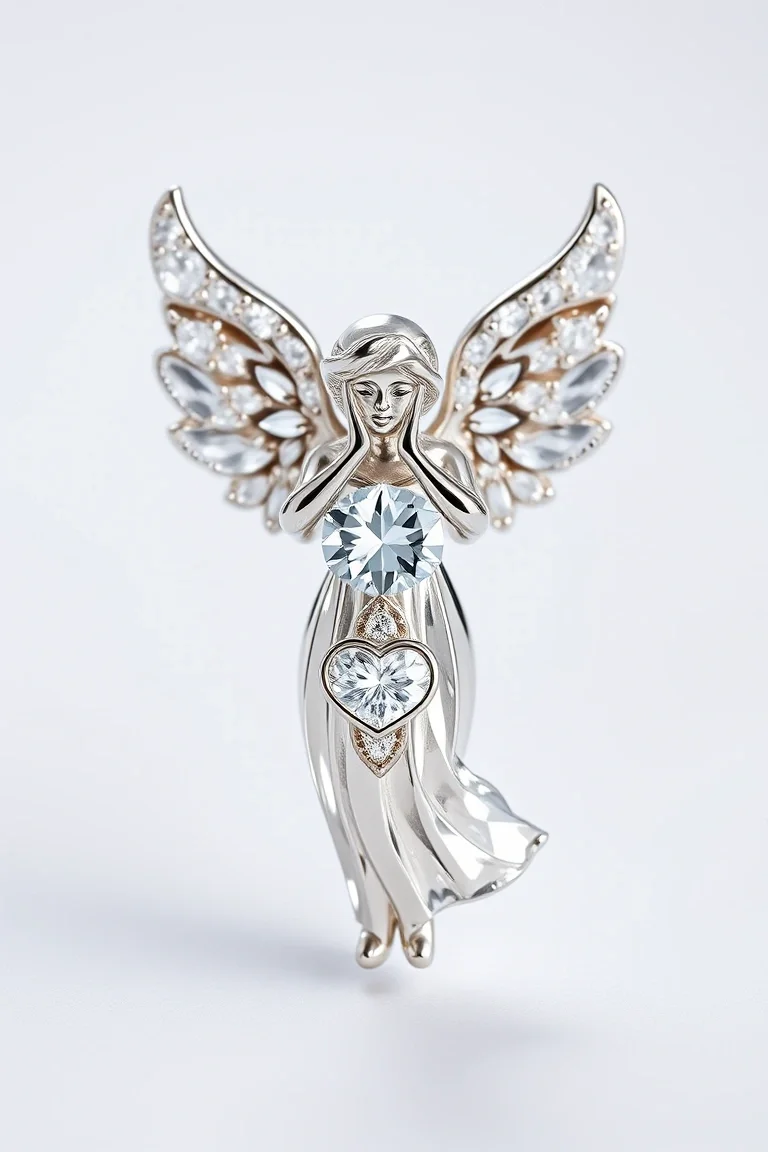 14K Diamond Cut Polished Angel With Hearts