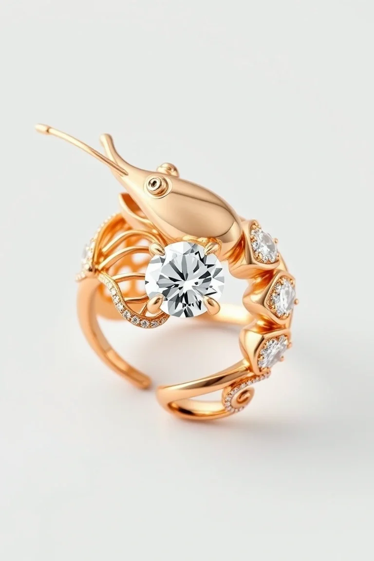 14K Diamond Cut Shrimp Ring