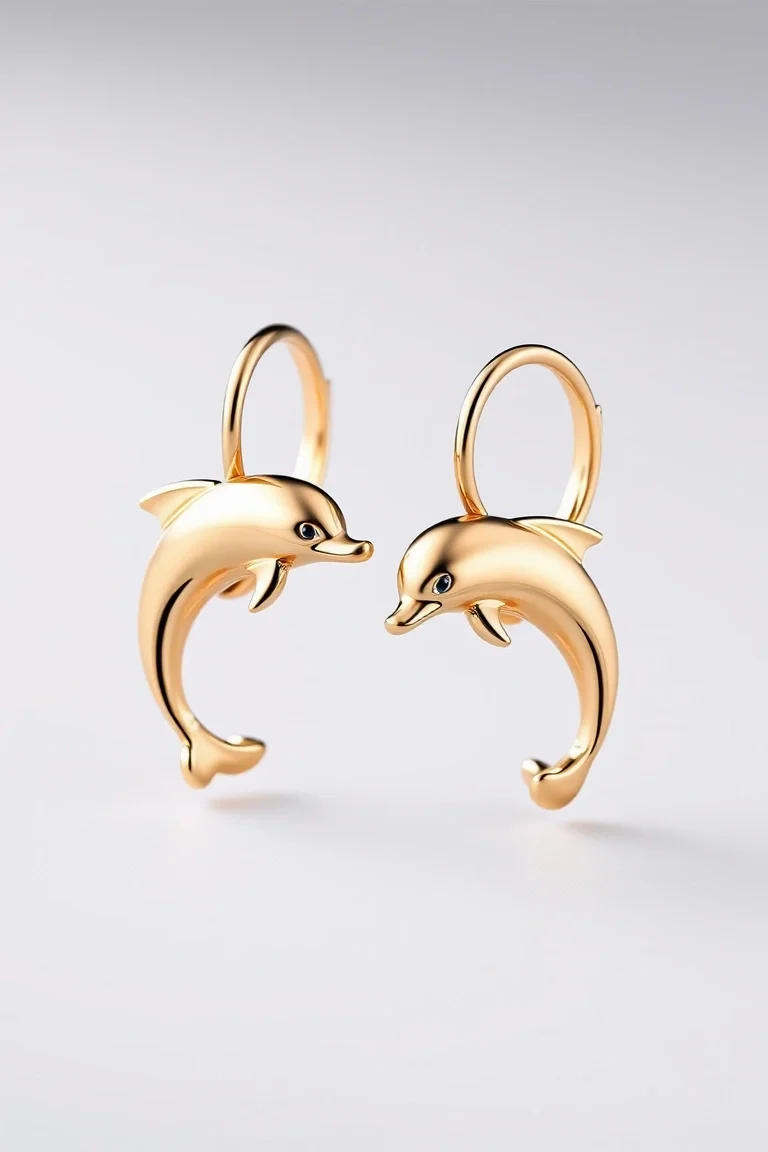 14K Dolphin Leverback Earrings