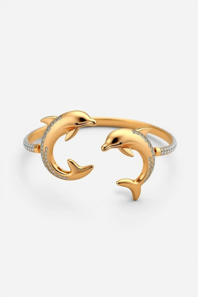 14K Double Dolphin Bracelet 7 In.