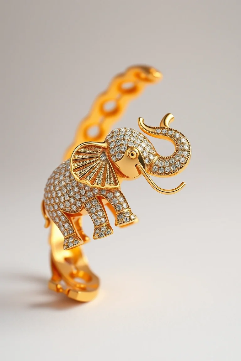 14K Elephant Bracelet 7 In.